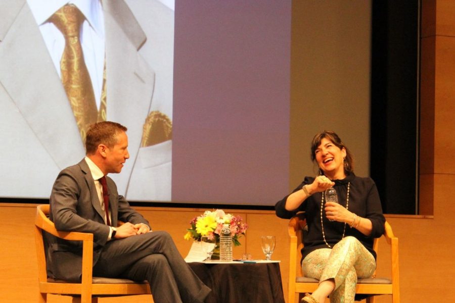 Kal Raustiala the director of the UCLA Burkle Center for International Relations interviews Journalist and CNN Correspondent Christiane Amanpour during the Daniel Pearl Memorial Lecture. 