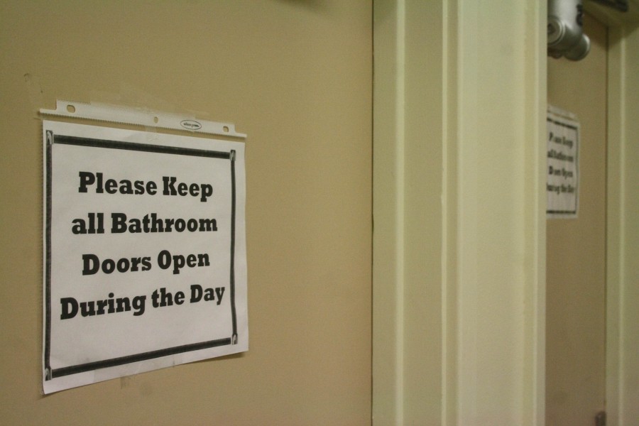 This is one of the restrooms, located by the cafeteria, that are closed off to students because there is no one to supervise. Students who wish to use the restrooms have to plan ahead to not be late to class. The only ones open are located by the principal and counselor’s office. Photo by Dion Mazor