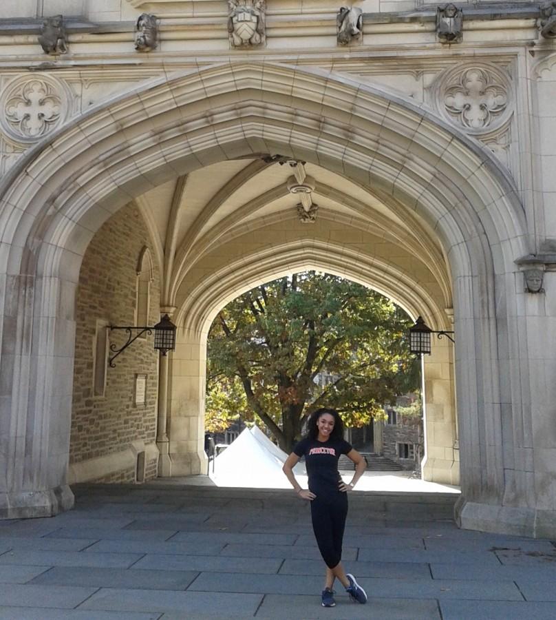Photo courtesy of Ayla Allen. Allen stands in front of a Princeton University building.