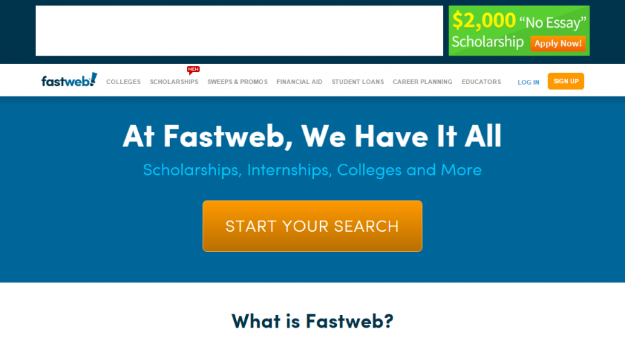 Fastweb is one of the many resources available for students in their search for scholarships and financial aid. Screenshot by Meagan Ford.