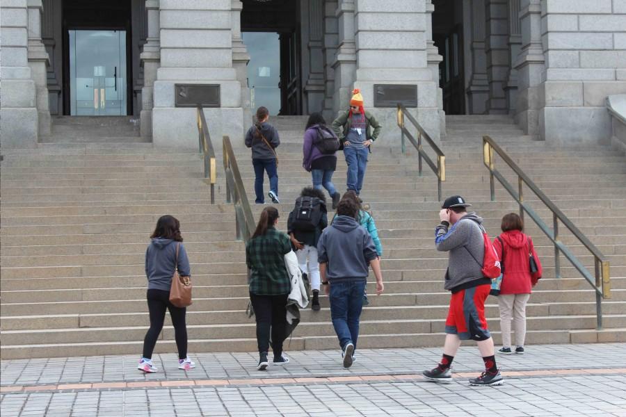 Students on the trip got a chance to explore Downtown Denver Sunday morning before catching their flight back. Here, they explore the City Capitol and its Mile High Steps.