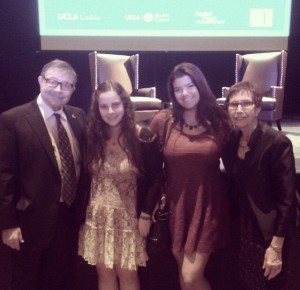 Dr. Judea Pearl, Daniel Pearl's father, and his wife Ruth Pearl (far right) stand with The Pearl Post Managing Editor Ilana Gale and Prestige Yearbook staff writer/photographer Julia Torres at the Daniel Pearl Memorial Lecture in March.