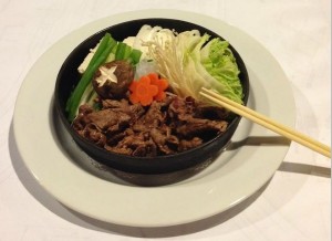 Beef sukiyaki is a dish with thinly sliced beef. Photo from musashirestaurant.com