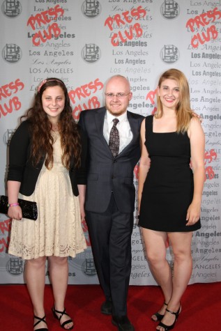 Print Editor-in-Chief Ilana Gale, Former Online Editor-in-Chief Christopher Bower and Former Print Editor-in-Chief Natalie Moore stand on the red carpet before the awards dinner began. Photo from the Los Angeles Press Club