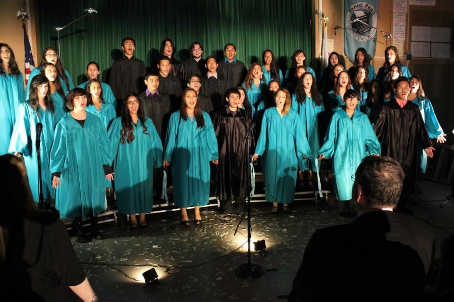 The DPMHS choir perfroms during the 5th annual Daniel Pearl World Music Day performance last year