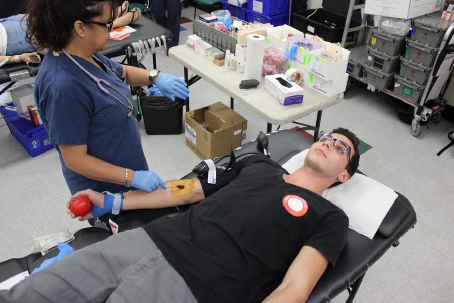 Senior Dylan Abekasis was among the more than 36 people who donated blood during the Red Cross blood drive on Wednesday. The leadership class coordinates with the American Red Cross to organize a blood drive once per semester. 