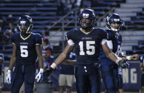 Senior Eric Flowers stands in disbelief at the referee’s call during the homecoming game against Chatsworth Charter High School on Oct. 16. Final score was 49-23, Patriots take the win. 