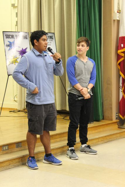 Senior Pedro Morataya speaks to the audience at the Music is My Life assembly. Morataya volunteered to talk about his bullying experiences.
