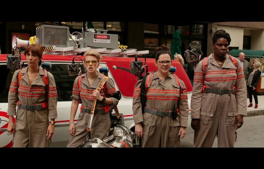The cast of the female reboot of "Ghostbusters" from left to right: Kristen Wiig, Kate McKinnon, Melissa McCarthy, Leslie Jones
