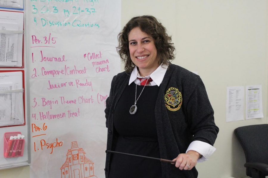 English teacher Leah Pevar dressed up as a Hogwarts witch.