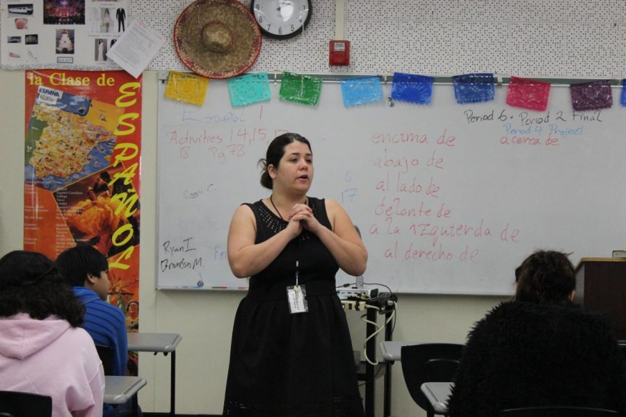 Substitute Charity Price teaches the Spanish 2 class. Price has been filling in for Spanish teacher Glenda Hurtado since September.