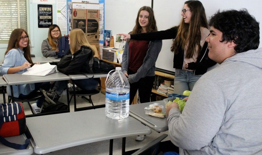 Peer College Club founders Eva and Michelle Kaganovsky enjoy a conversation on upcoming tour ideas with some of the members of the Peer College Club.