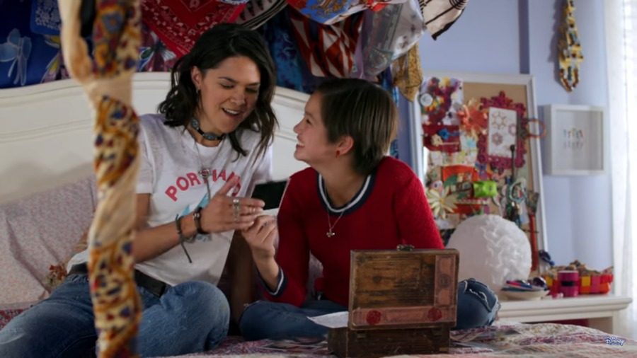 Screenshot from YouTube
Sisters Bex Mack (Lilan Bowden) and Andi Mack (Peyton Elizabeth Lee) have a moment sharing memories on Andi’s bed.