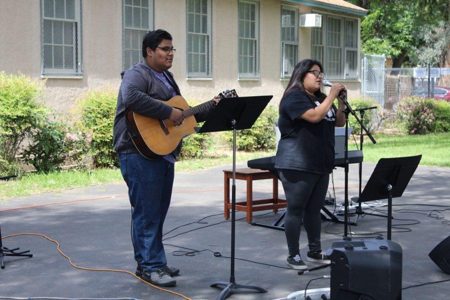 Seniors Matthew Sarenana and Ruby Rodriguez perform Cherry Wine by Hozier during Fiesta Friday.
