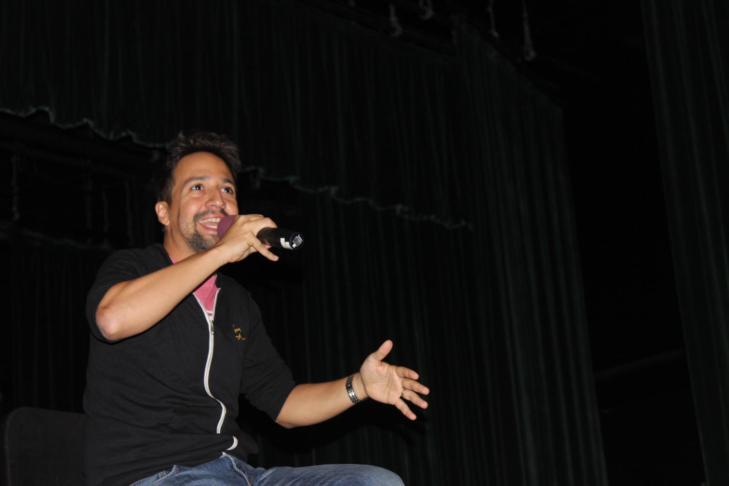 Lin-Manuel Miranda shares his thoughts at a question and answer session with students at Panorama High School sponsored by Congressman Tony a Cardenas.