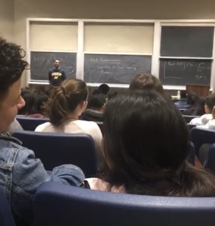 Students listen to a guest speaker during an AP Calculus workshop at UCLA on Jan. 20.