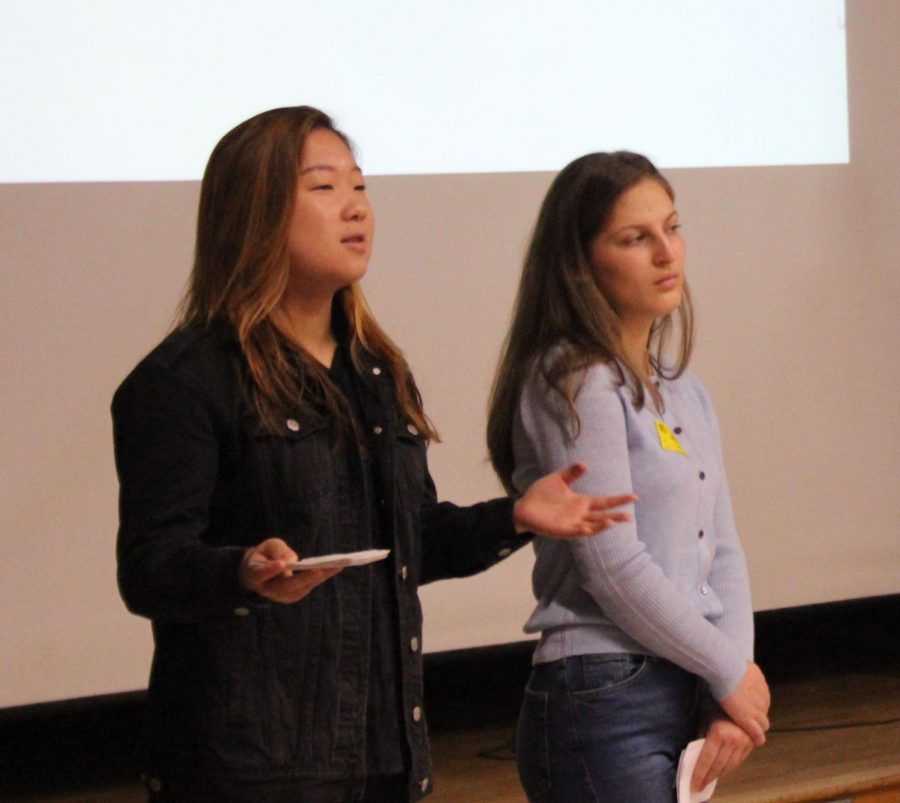 Presenters Hannah Ji and Madeline Mckay, from The Talk Project, educated students about sexual violence on March 23.