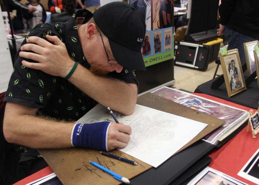 Many artists came to show off their drawings at Pearl Con III, sketching their work for guests to see processes for. 