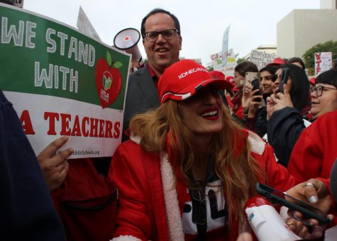 United Teachers Los Angeles president Alex Caputo-Pearl walked through the crowds of teachers and supporters in front of City Hall on Jan. 18.