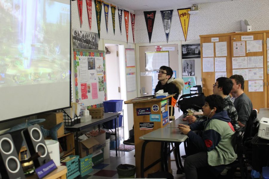 Students play “Super Smash Bros. Ultimate” during lunch. Super Smash Club meets every Wednesday in room 17.