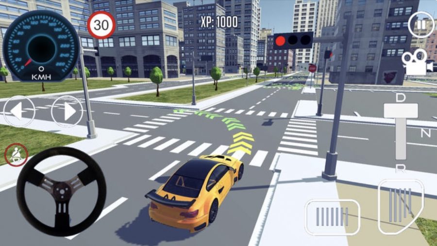 Driving+School+3D+offers+players+the+chance+to+drive+a+virtual+car+with+realistic+rules.