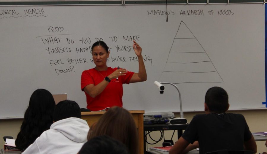  Susan Armenta goes over various concepts during period one health on Sept. 5.