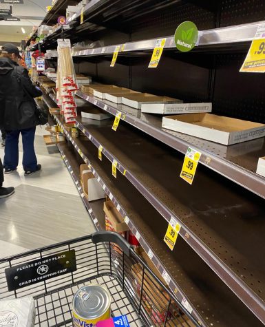 At a Ralphs grocery store in Encino on March 16, the food isles are mainly empty as people buy groceries in panic after As Los Angeles Mayor Eric Garcetti warns the public about outside activities.