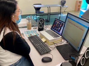 Math teacher Lori Seo teaches her online Zoom class during the first day of in-person learning on April 27.  “It felt so...so weird. It’s as if I went into a dream, like a time lapse. I’m really grateful. The sense of time that has passed is really hitting me, Seo said. 