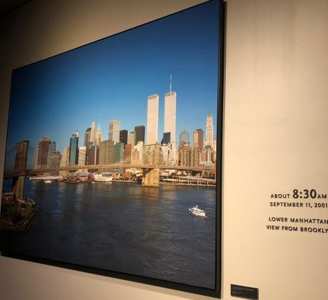 A photo of the World Trade Centers Twin Towers are displayed in the 9/11 Memorial and Museum in New York City. 