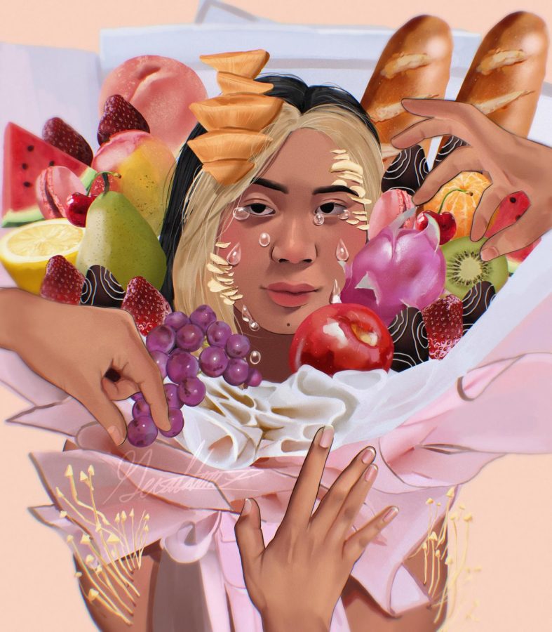 Senior Geraldine Suniga creates a drawing involving herself and different types of food. “My passion for art has been around for as long as I can remember, so why not pursue it as a career as long as I can enjoy it,” Suniga said.