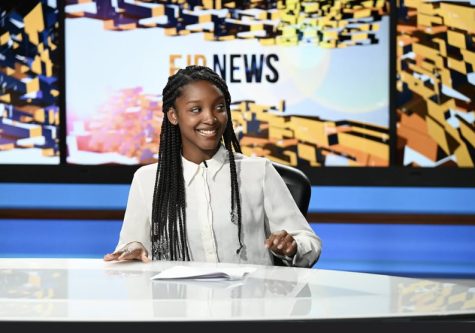 Gabrielle Lashley prepares for a live, pre-recorded broadcast of student-produced show EJP News on June 28.