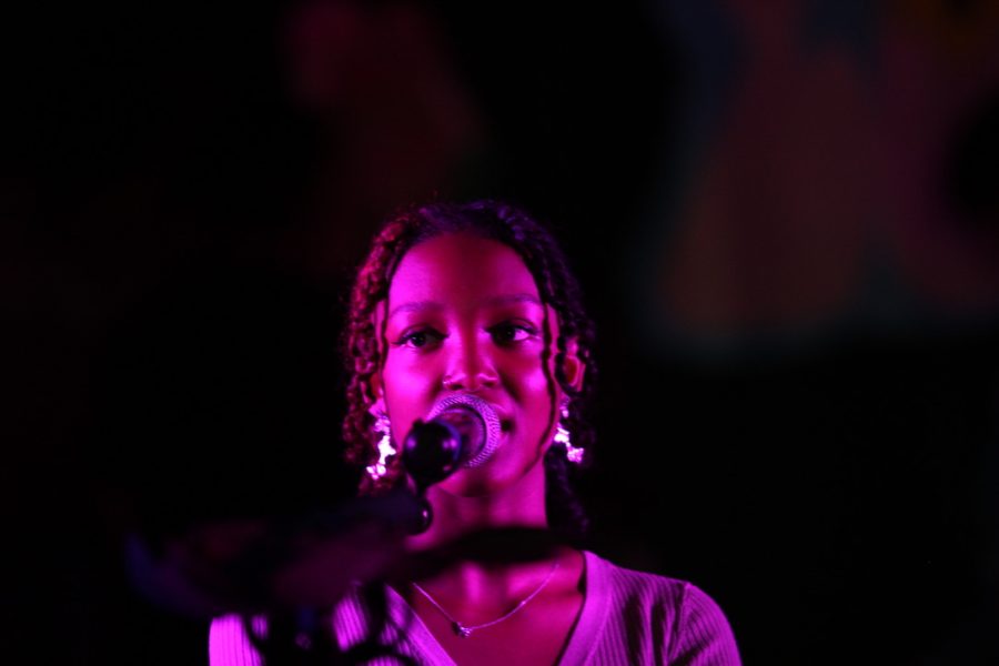 Senior Gabrielle Lashley sings her part in Billie Eilishs Lovely in a practice session for World Music Day on Oct. 25.