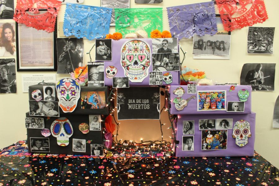 Music students constructed an altar to commemorate influential musicians such as Prince and Freddie Mercury. 