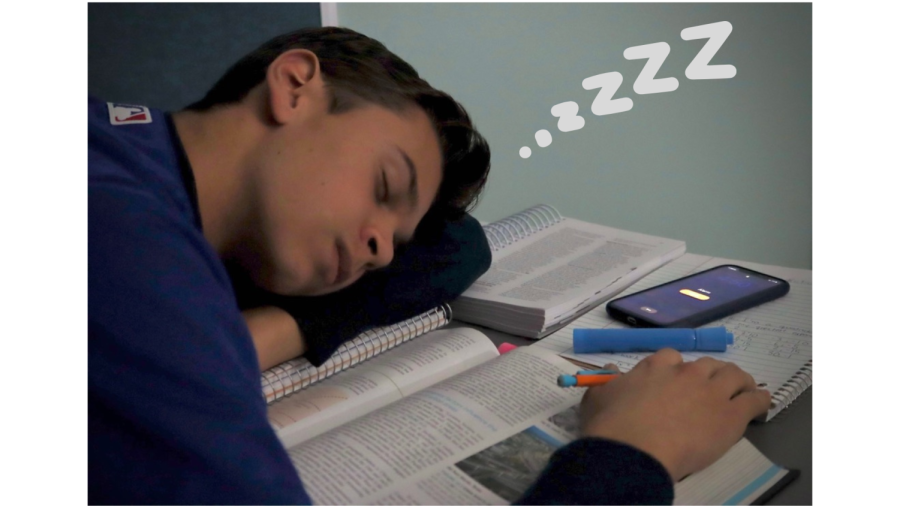 A student falls asleep while taking notes after school to catch up in AP Environmental Science. In a poll of 30 DPMHS students, 50% said that they struggle with procrastination or staying focused, while 13.3% said they don’t struggle with procrastination.