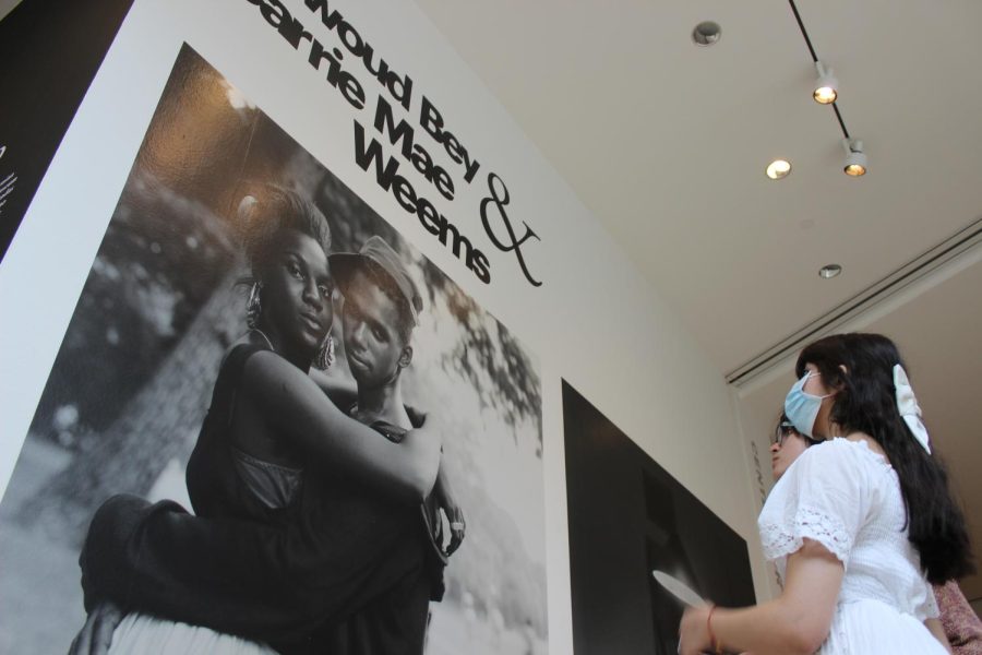 Senior Mimi Haque looks at the opening to the exhibit Dawoud Bey & Carrie Mae Weems: In Dialogue during a field trip to the Getty Center on May 26 with fellow Black Student Union members. 