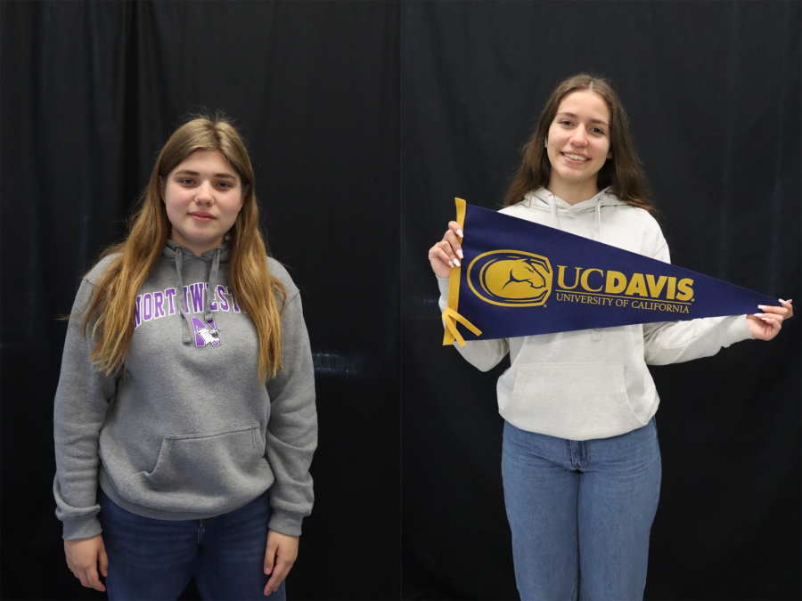 Valedictorian Delilah Brumer wears her Northwestern University sweater on May 11. Brumer looks back fondly on her four years of high school at DPMHS

Salutatorian Kennedy Fayton Guzman holds a University of California, Davis flag on May 23. Guzman’s title became a milestone as the end of high school nears.