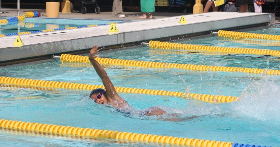 Freshman Kaleigh Tapaoan practices freestyle on April 28. Tapaoan placed fourth in the 200 yard individual medley on May 7.