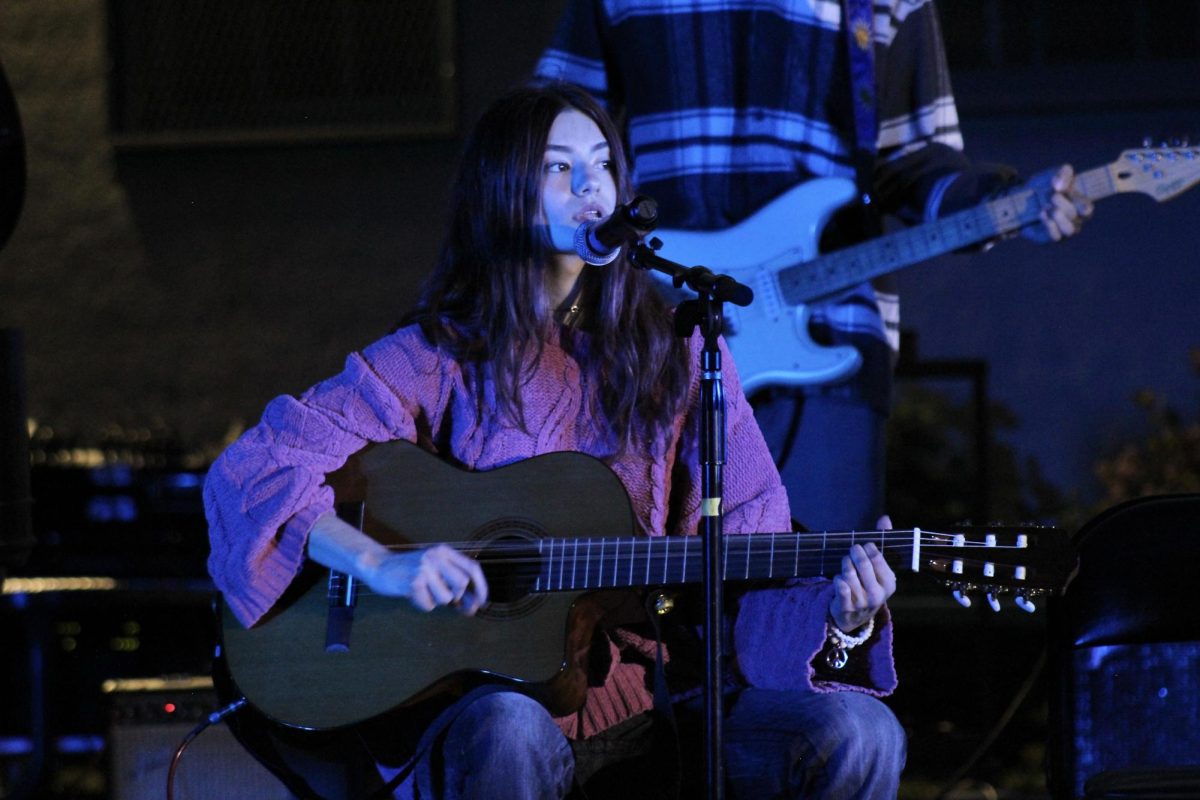 Freshman Nadia Buer sings and plays guitar for a performance of Fade Into You by Mazzy Star during the Spring Serenade Festival on April 23.