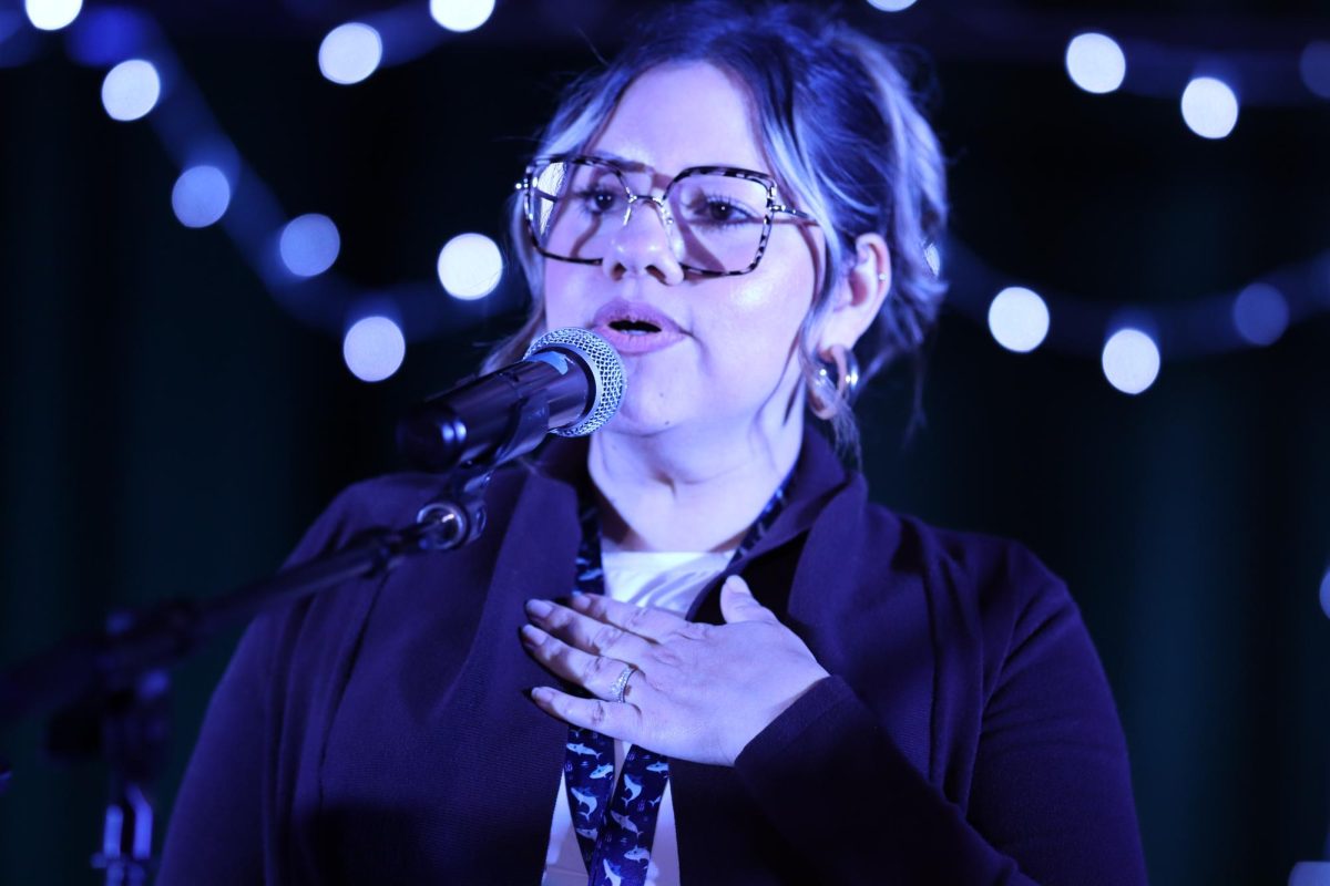 Principal Kimberly Figueroa-Oliveira speaks to the audience at the end of the World Music Day concert on Oct. 30.