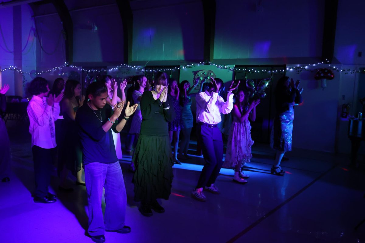 Students dance to "Cha-Cha Slide" by DJ Casper at the Enchanted Garden Dance in the MPR on Jan. 30. 