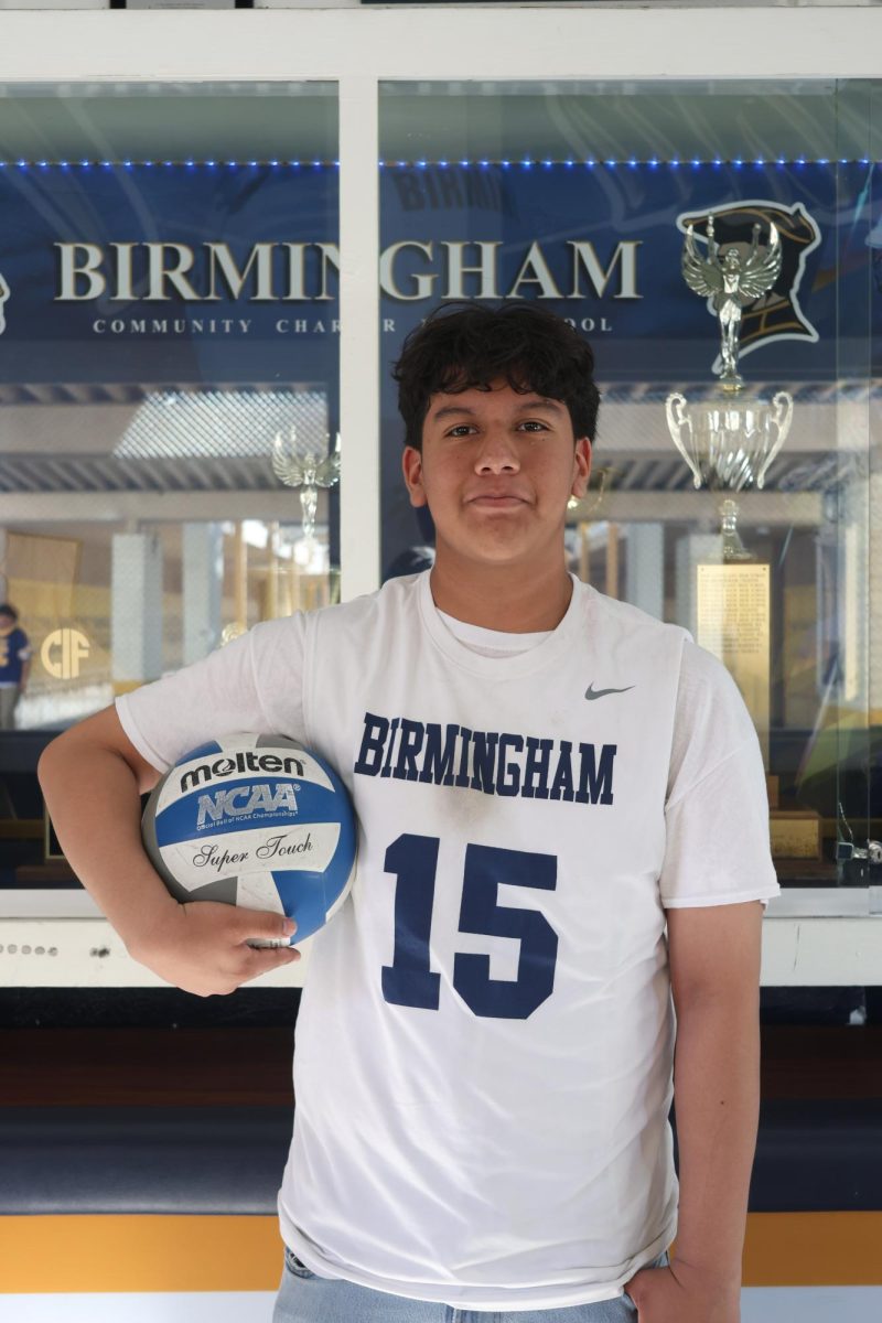 Freshman Axel Jimenez is a student-athlete for the boy's junior varsity volleyball team at Birmingham Community Charter High School. He first started playing volleyball in sixth grade and continued playing throughout middle school.