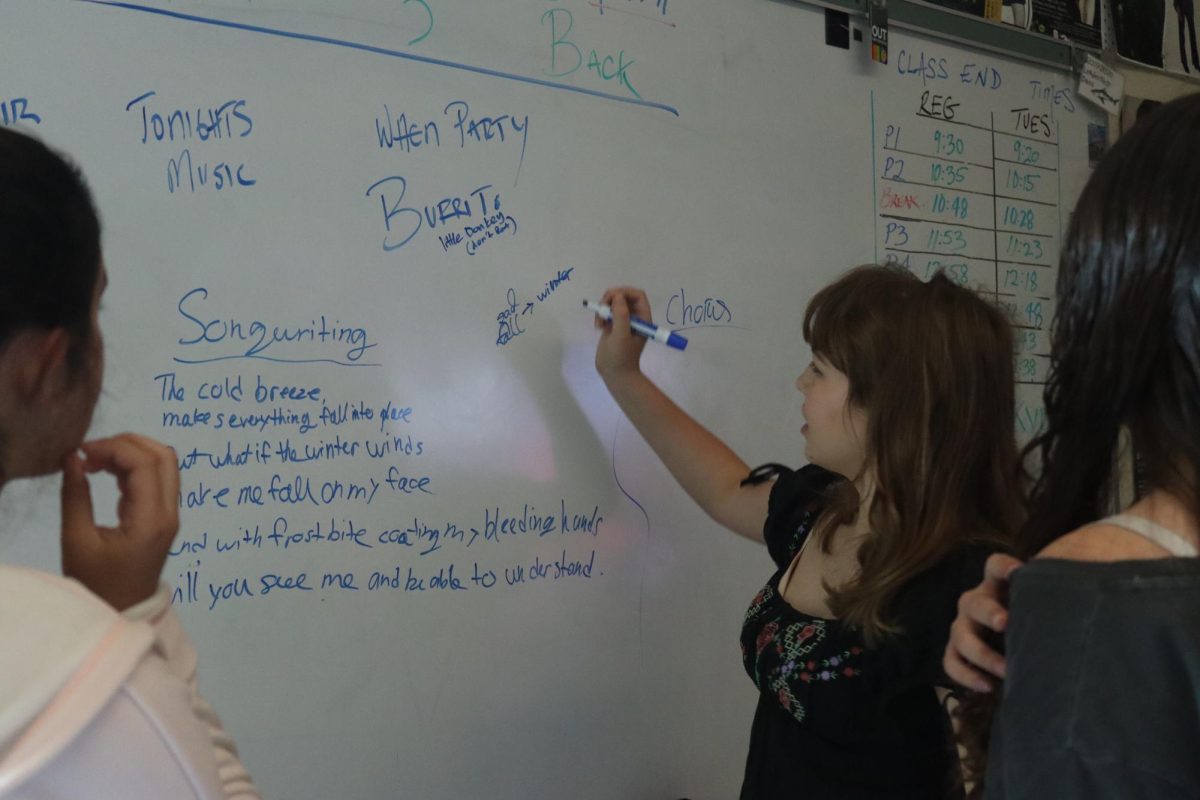 Songwriting Club members go over the theme represented in a song's lyrics on Oct. 9.