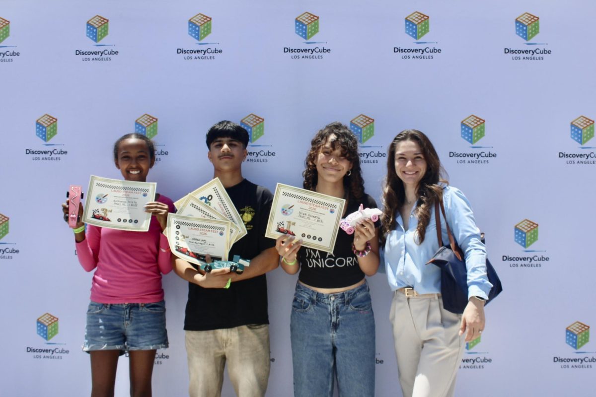 Freshmen Bethania Terefe, Ahmad Safi, Niya Bowers and biology teacher Ani Zohrabyan attended the Region North STEAM Fest 2026 on May 16.